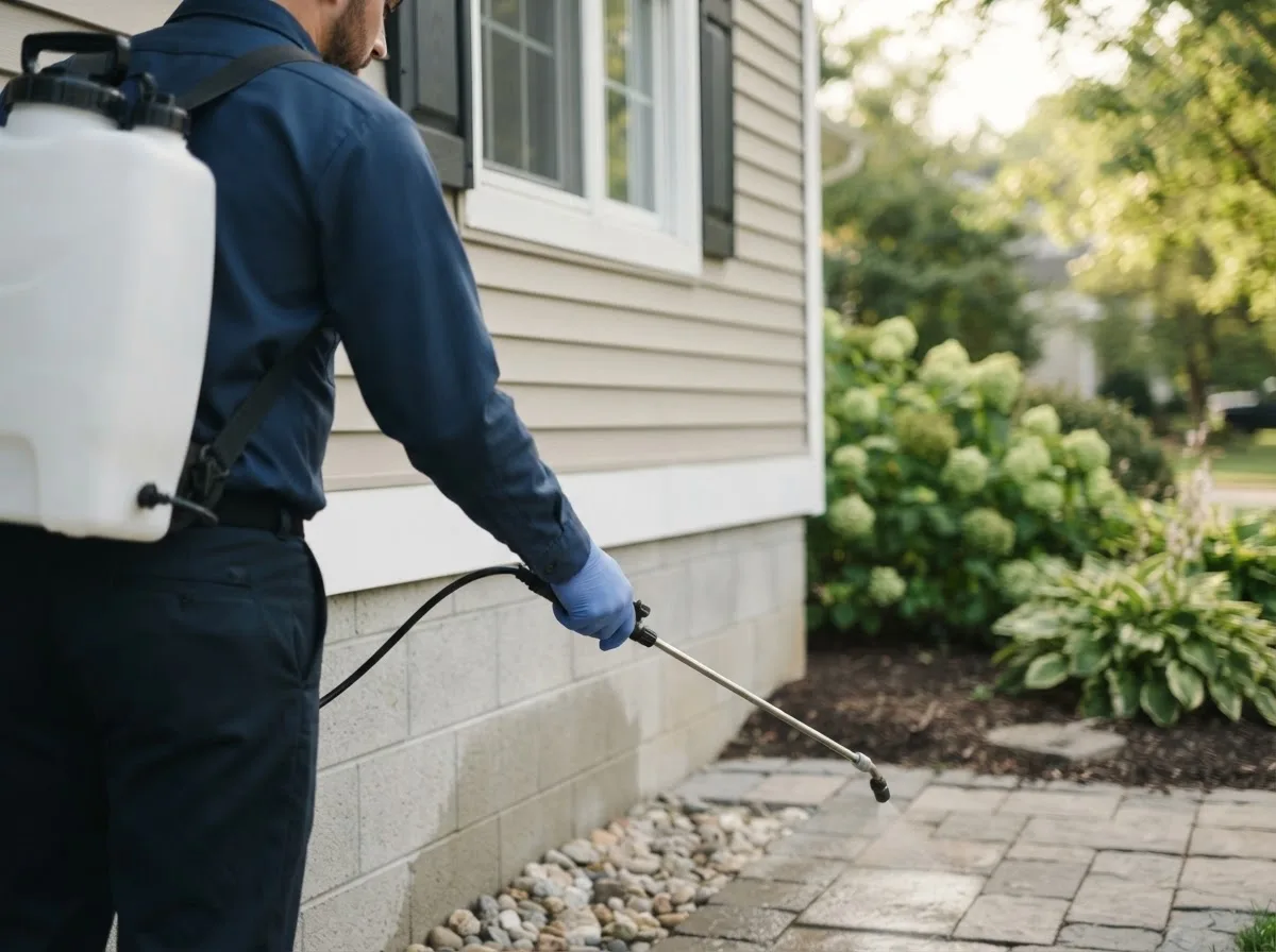 Pest control technician inspecting a home in Fitchburg, WI